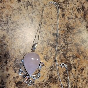 Elegant Sterling Silver Rose Quartz Teardrop Pendant Necklace